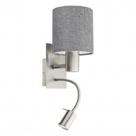 Eglo-PASTERI Wall Bracket 1X40W 1X3.5W LED 3000K Grey Fabric Liner Shade & Satin Nickel